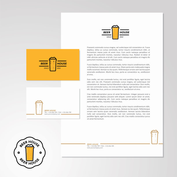 酒吧标志设计与名片和信笺头图片下载