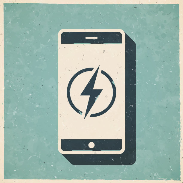 带有电符号的智能手机。图标复古复古风格-旧纹理纸图片下载
