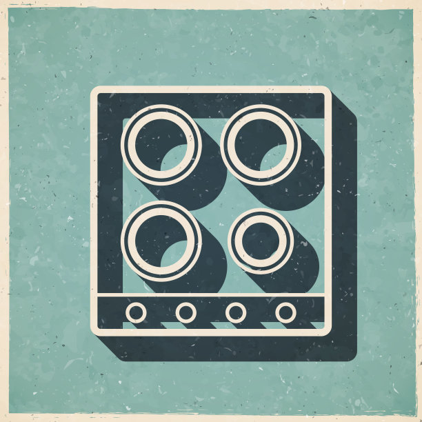 电炉-俯视图。图标复古复古风格-旧纹理纸图片下载