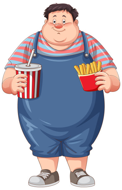 超重男子拿着快餐卡通人物图片下载