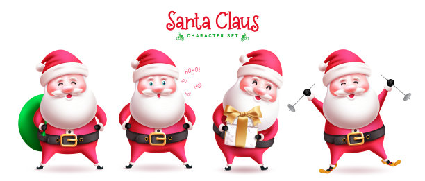 圣诞老人人物矢量集设计。圣诞老人是圣诞季的角色图片下载