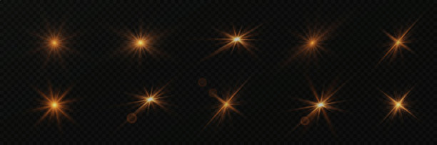 闪亮的金色星星孤立在透明的背景。效果，眩光，线条，闪光，爆炸，金色的光。图片下载