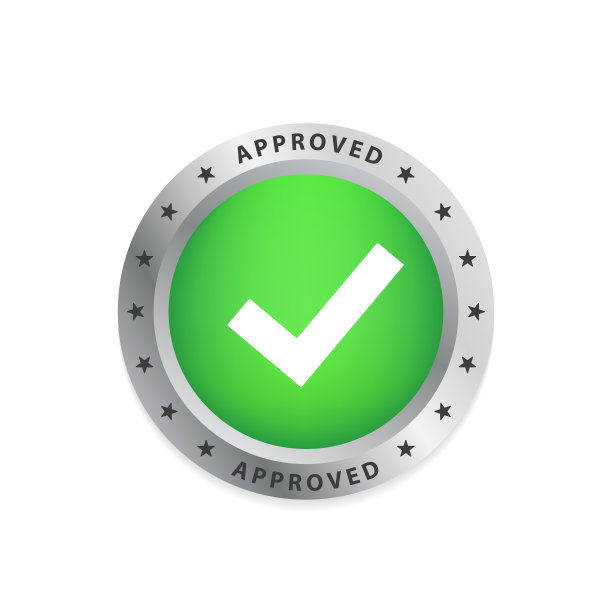 批准的奖牌。认证和验证的产品，软件和服务的圆形印章。检查标记确认。光滑的按钮。按钮的网站和横幅。矢量图图片下载
