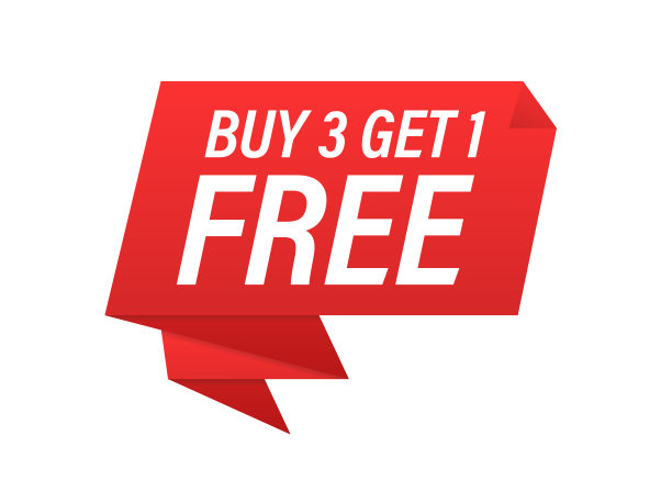 海报销售横幅买三送一。特别促销产品标签。语音泡泡折扣标签。矢量图图片下载