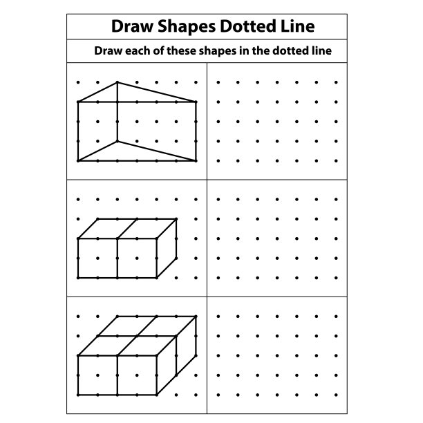 练习练习:用点网格上的虚线在每个形状上画一个等距立方体。在学校的白底数学纸上画线，探索几何的世界。图片下载