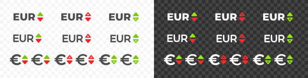 欧元，欧元带有上下箭头的货币汇率矢量设计。外币和汇率重视平面设计。货币交易图表图标图片下载