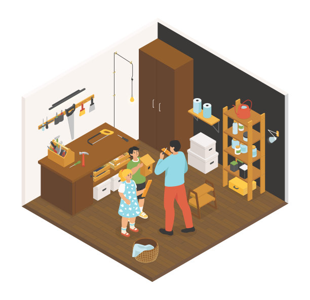 制作一个鸟屋在木工矢量彩色等距插图图片下载