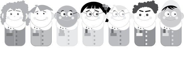 七个可爱的小学生相视一笑。图片下载