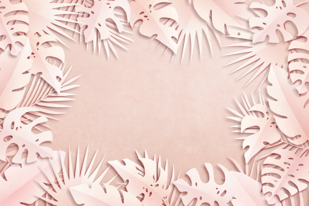 剪纸组成的热带棕榈叶，丛林怪兽，香蕉和椰子叶。自然模型，粉色背景的夏季艺术创意收藏。俯视图，平铺，近距离，复制空间图片下载