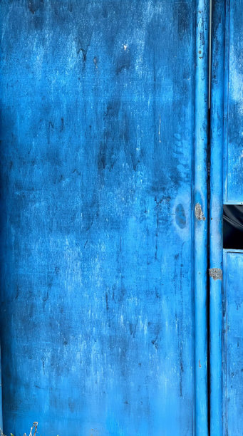 一张蓝色门上坐着一只猫的照片，有一扇蓝色门上坐着一只猫。图片下载