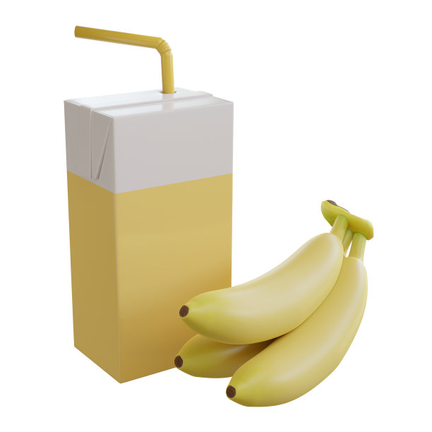 3d渲染牛奶盒香蕉黄色图片下载