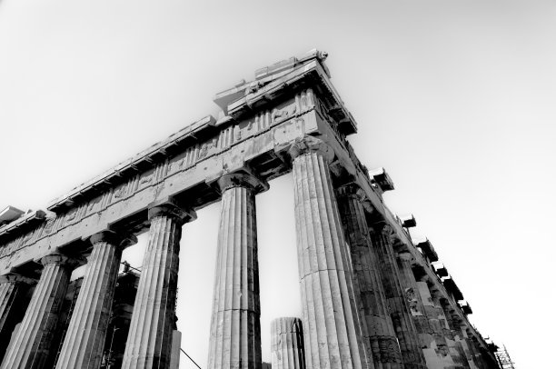 雅典卫城的黑白帕台农神庙图片下载