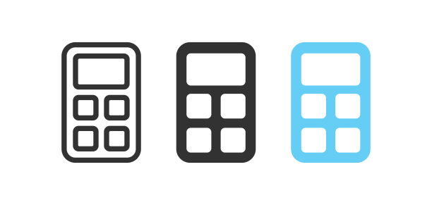 计算器图标。计算的迹象。会计财务符号。数学符号。办公室的图标。黑色，蓝色。向量孤立符号。图片下载