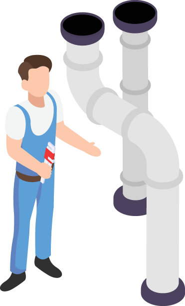 地窖等距离概念中的问题，暖通空调工作矢量图标设计，水管工设备符号，手拿扳手的杂工标志，卫生技术人员库存插图图片下载