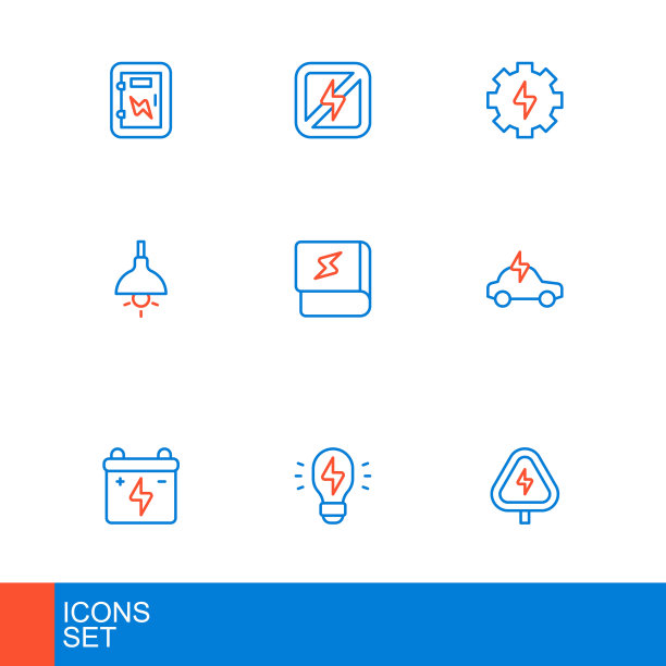 高电压，创意灯灯，汽车电池，电动汽车，挂灯，关于电的书，齿轮和闪电，无图标。向量图片下载