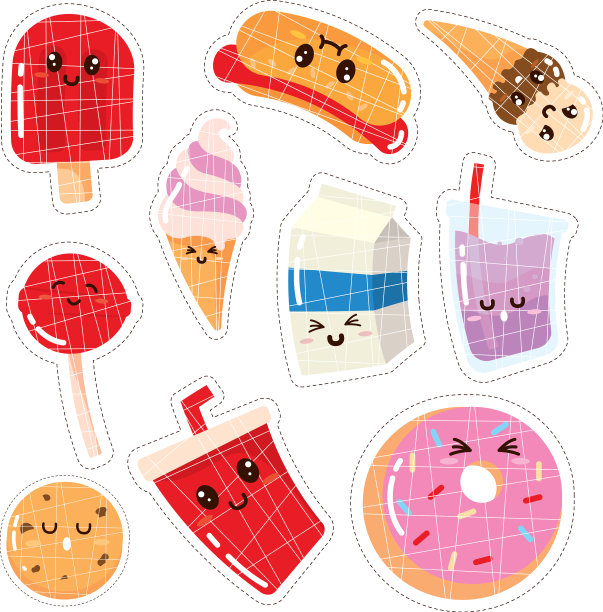 一套彩色可爱的食物表情符号图标图片下载