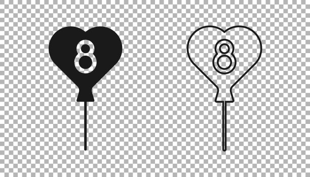 黑色气球与3月8日图标隔离在透明的背景。向量图片下载