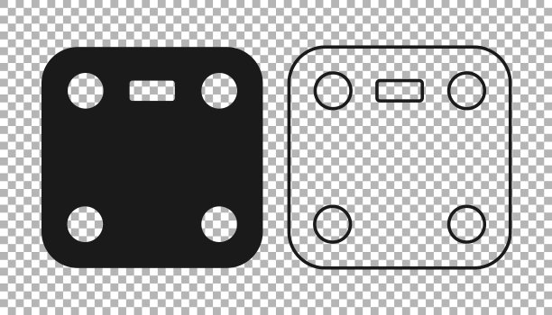 黑色浴室鳞片图标隔离在透明的背景。重量测量设备。体重秤健身运动概念。向量图片下载