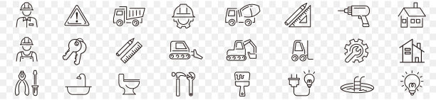 构建线图标集合矢量插图图片下载