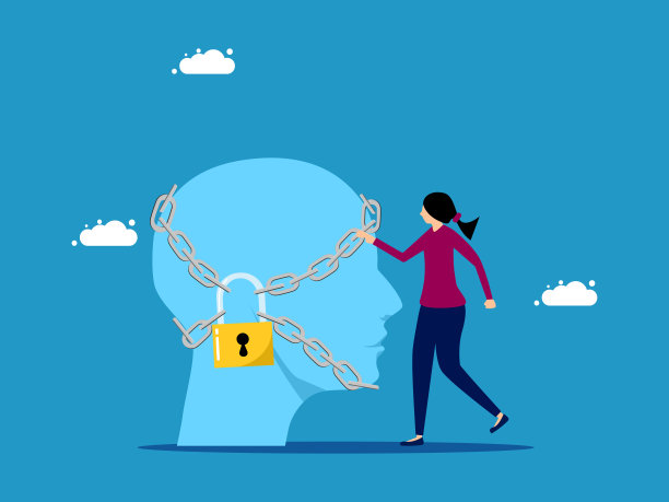 块的创造力。女人的头用挂锁锁着图片下载