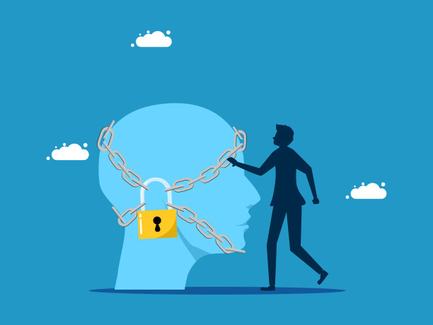 保护大脑。商人用挂锁锁住了头图片下载