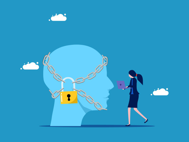 块的创造力。女商人，头被锁上了图片下载