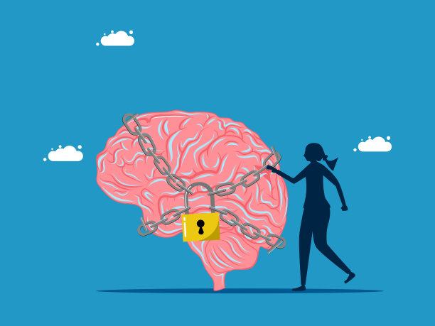 把秘密藏在心里。女人和大脑用挂锁锁着图片下载