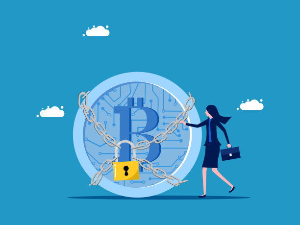 数字货币的安全性。女商人和数字硬币锁与挂锁图片下载
