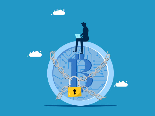 数字货币的安全性。商人和数字硬币锁与挂锁图片下载