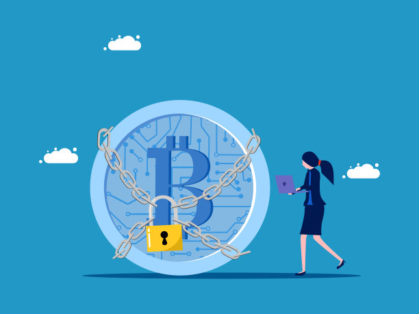 数字货币的安全性。女商人和数字硬币锁与挂锁图片下载