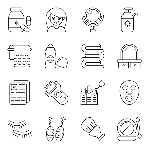 包的时尚和化妆线图标图片下载