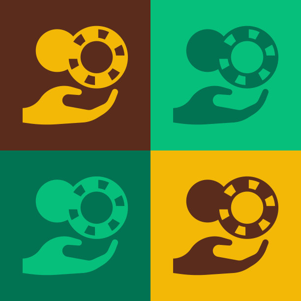 波普艺术手握赌场筹码图标孤立的彩色背景。赌场赌博。向量图片下载