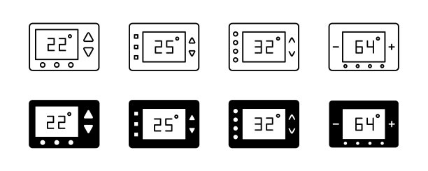 恒温器温度图标。控制温度图标收集。温控器控制图标。股票向量图片下载