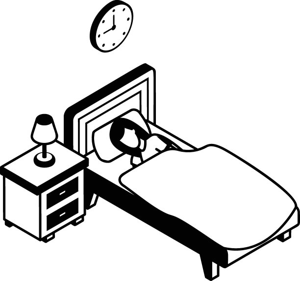 漂亮女人睡在床上等长概念，全夜睡眠矢量图标设计，空闲时间活动符号，课外活动标志，爱好兴趣股票插图图片下载