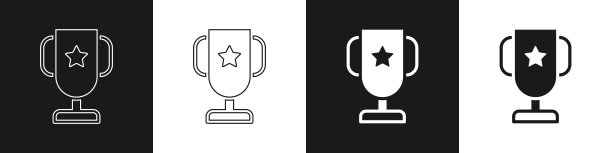 设置赌场扑克奖杯杯图标孤立的黑色和白色背景。向量图片下载