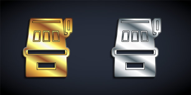 金色和银色的老虎机图标孤立的黑色背景。长影式。向量图片下载