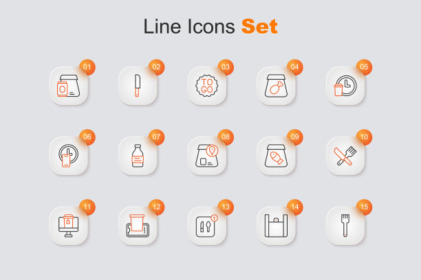 设置线叉，在线订购食品，食品，移动，交叉刀叉，鱼和图标。向量图片下载