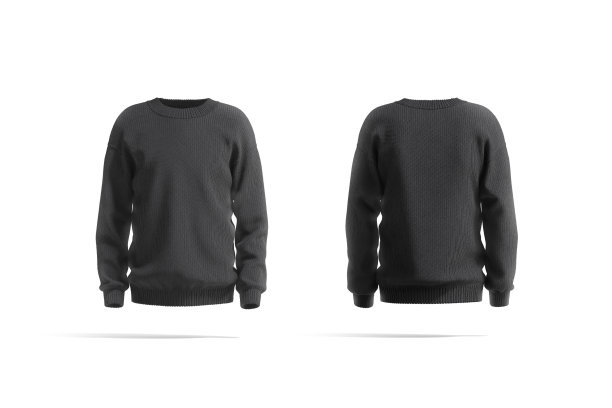 空白黑色针织衫样机，前面和后面的看法图片下载