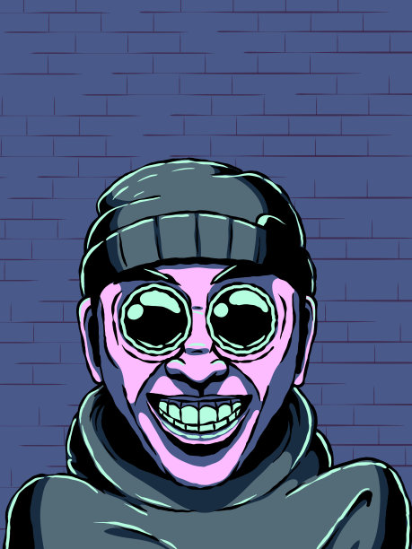 砖墙背景上微笑的人。街头风格。图片下载