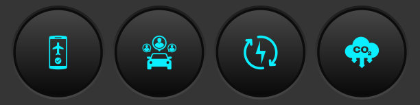 在移动、汽车共享、充电和二氧化碳排放的云图标中设置飞行模式。向量图片下载