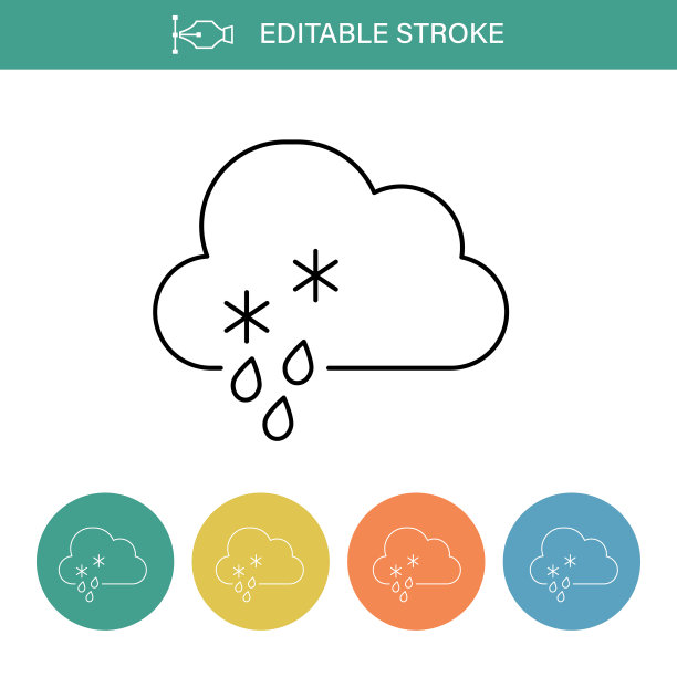 雨夹雪-天气可编辑的细线图标图片下载