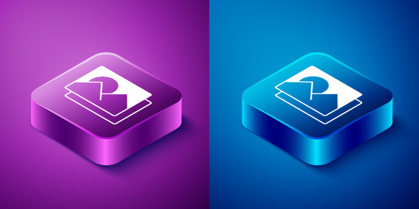 等距相框图标孤立在蓝色和图片下载