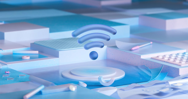 一个被几何物体包围的3D模型wi-fi图标图片下载