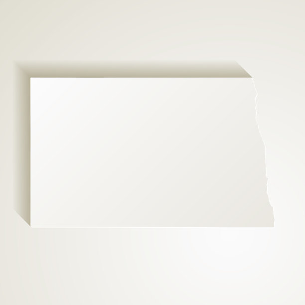 北达科他州地图与剪纸效果空白背景图片下载