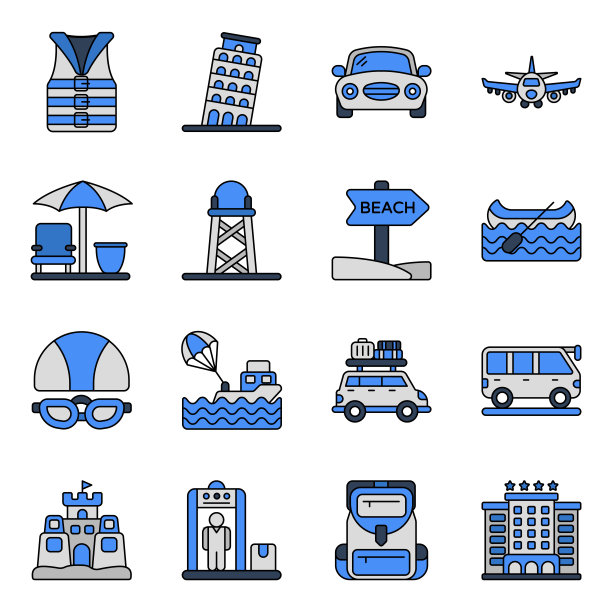 旅行和旅行平面图标包图片下载