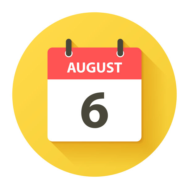 8月6日-圆日日历图标在平面设计风格图片下载