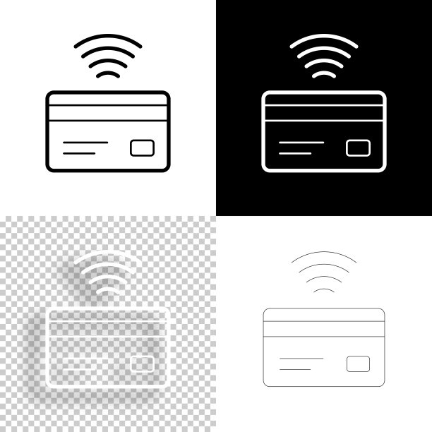 非接触式信用卡。图标设计。空白，白色和黑色背景-线图标图片下载