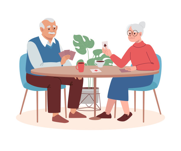 退休年龄的人一起玩扑克。图片下载