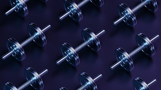 运动银哑铃健身馆，健康生活方式。三维渲染图片下载