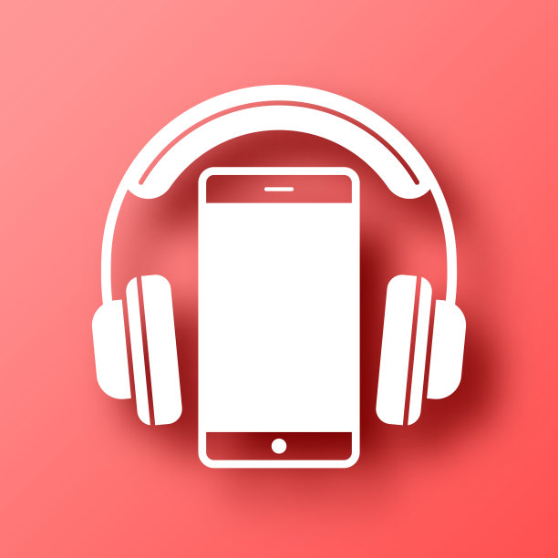 带智能手机的耳机。图标在红色背景与阴影图片下载